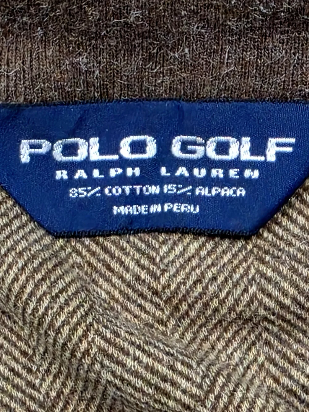 Polo Golf Ralph Lauren Men’s S Brown Herringbone Alpaca Blend 1/4 Zip